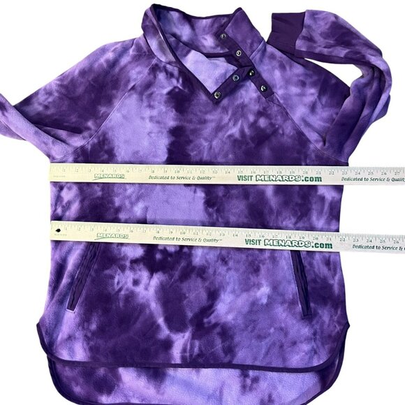 Green Tea Fleece Pullover Womens XL Purple Tie Dye Snap Neck Pockets Used - Picture 10 of 13
